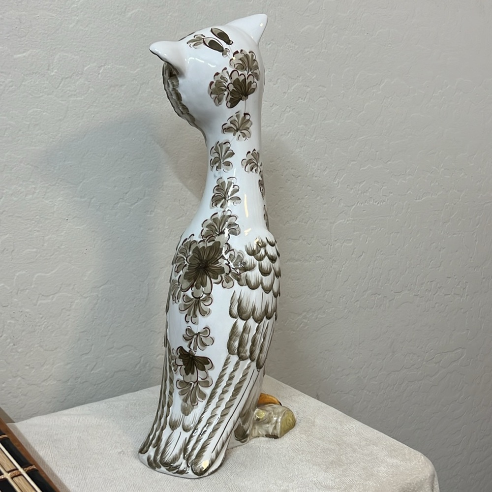 19.5” Tall Owl Hollywood Regency Ceramic Hand Painted Owl, Italy MCM